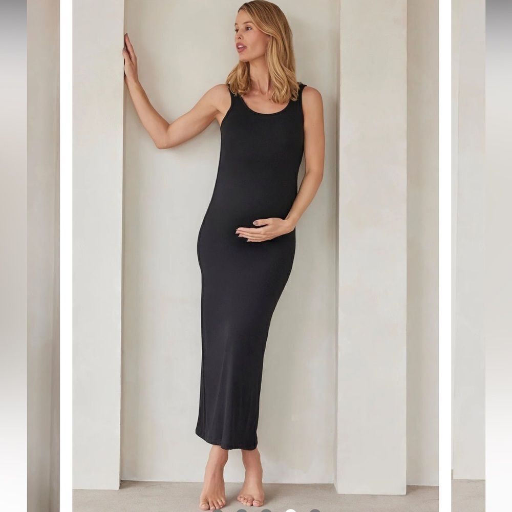 Bumpsuit Midi Dress Womens Size Médium Black Sleeveless Maternity New